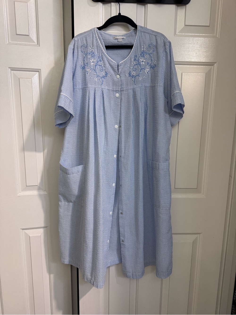 Miss Elaine Pale Blue Embroidered Button-Front Midi Dress